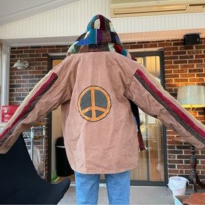 Corduroy patchwork zip-up hoodie